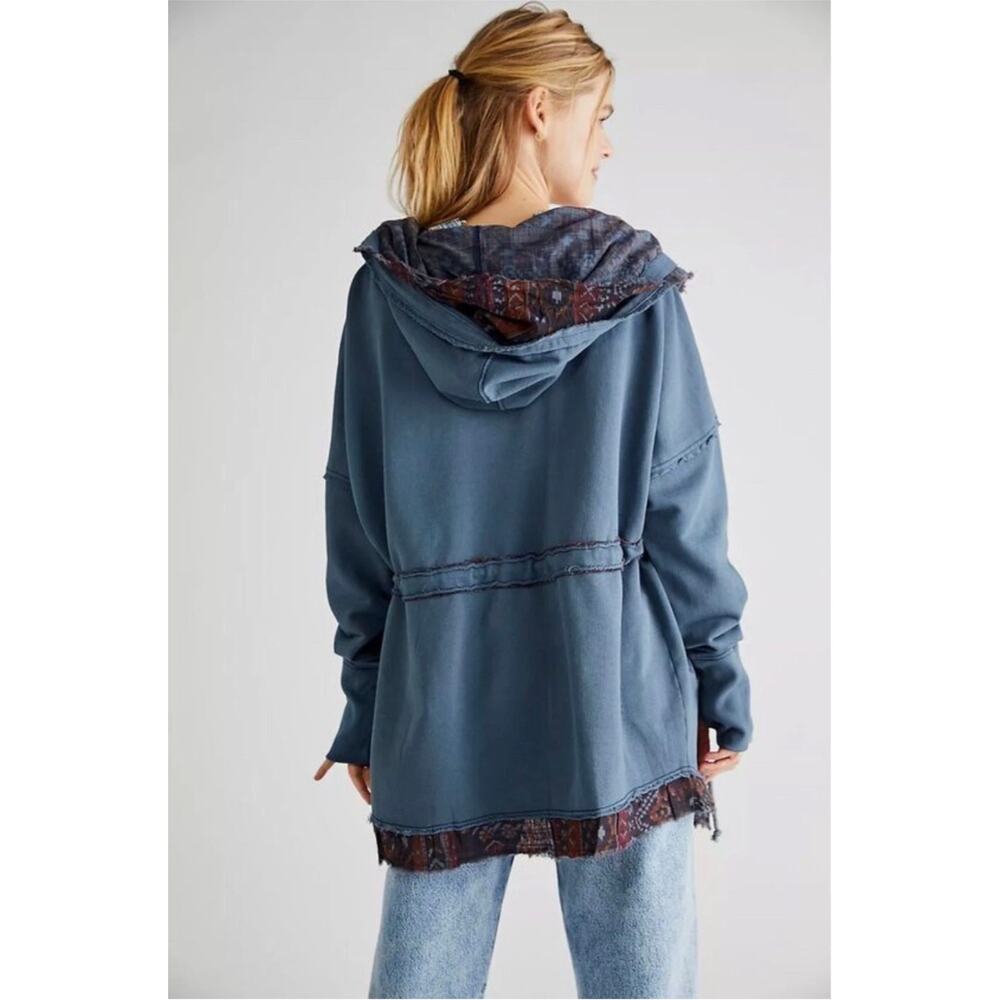 Free People Ritual Cardigan Hooded Women's S Slate Blue Relaxed Oversized Fall - Picture 3 of 7